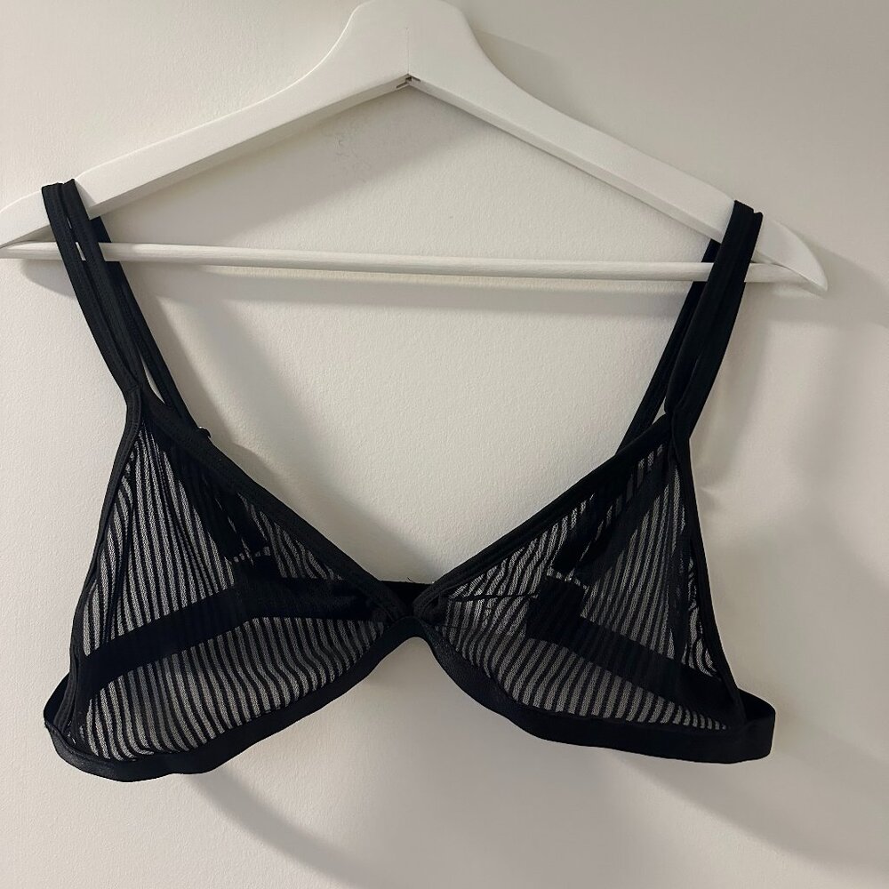 SHEIN Black Sheer Mesh Bra with Triangular Cups